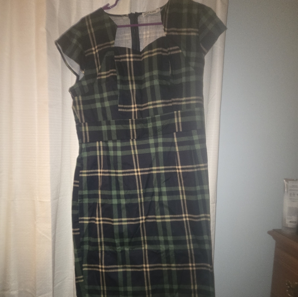 Grace Karin Green and Black Plaid Midi Dress
